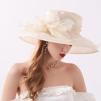 Tocado de ala ancha de estilo occidental para mujer, tocado para Iglesia Kentucky Derby para té, vestido de novia, sombrero de boda de fiesta de malla de Organza