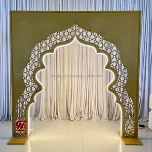 SMOOTH Arabic Gold Metal Arch <b>Stand</b> LED Event Stage <b>Backdrop</b> Decoration Celebration Props Entrance Arch with led Light - Product Image 1