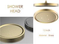 Système de douche encastré de luxe 12'' en laiton brossé doré à 2 voies avec pommeau de douche de plafond et ensemble de robinetterie de salle de bain