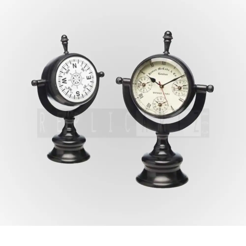 Reloj de mesa de reloj de escritorio de latón coleccionable náutico Vintage con brújula