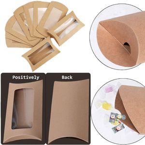 Pillow-shaped Gift Boxes With Clear <b>Window</b> Kraft Paper Recyclable For Craft And Gift Packaging - Product Image 6
