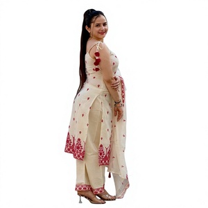 White Cotton Salwar Kameez With Black Embroidery Ankle-Length Traditional Wear For Women India Pakistan Casual Style - Product Image 1