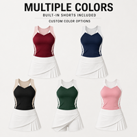 Ensemble de sport de tennis personnalisé pour femmes, haut sans manches à séchage rapide avec short intégré, jupe de tennis plissée pour l'entraînement et les matchs sur le terrain