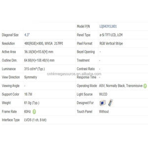 LQ043Y1LX01 4,3 pulgadas 480*800 TFT LCD Módulo de pantalla LCD pantalla TFT LCD panel en stock - Product Image 2