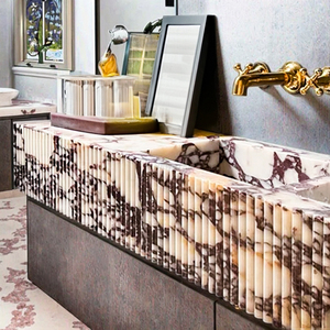 Newstar Design moderne dosseret rainuré avant sculpté à la <span class=keywords><strong>main</strong></span> évier Calacatta alto côtelé 3 côtés marbre comptoir évier lavabo - Product Image 6