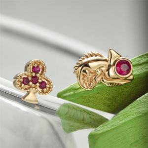 Giometal 18KT oro sólido <span class=keywords><strong>diamante</strong></span> rubí y esmeralda clubes Threadless Press Fit End <span class=keywords><strong>Tragus</strong></span> Piercing pendientes joyería del cuerpo al por mayor - Product Image 3