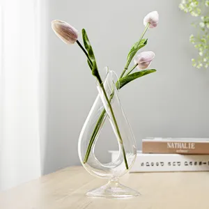 Hete Verkoop Lange Hals Tafel Dubbele Loop Glas Decoratieve Bloemenvaas