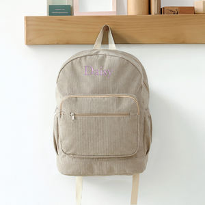 Großhandel Personalisierter Bestickter Windel-Schulrucksack mit Monogramm Cord-Rucksack Wickeltasche - Product Image 6