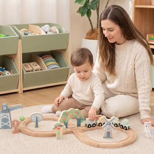 Qiaike - Juego de Vías de <span class=keywords><strong>Tren</strong></span> de Madera Premium Personalizado, Juguete Educativo de Bloques de Construcción para Niños, Ensamblaje DIY, Juego de Imitación, Directo de Fábrica - Product Image 3