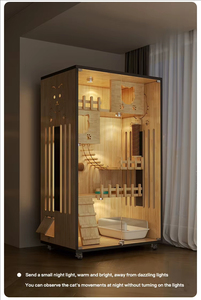 Cuccia per Gatti in Legno Multifunzionale Moderna Impermeabile con Porta Scorrevole in Vetro e Tiragraffi per Gatti da Interno - Vendita all'Ingrosso - Product Image 6