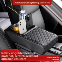 Coussin universel en cuir pour console centrale de voiture, multifonctionnel, avec rangement intégré, porte-gobelet, accoudoir confortable, ajustement standard