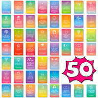 Nouvel ensemble de 50 cartes interactives en papier à dégradé arc-en-ciel pour la motivation et l'énergie positive, idéal pour l'export.