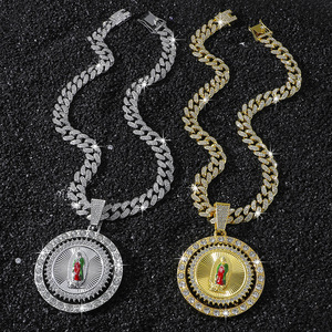 Hiphop Style Rotatable Circular Religious Pendant Necklace <b>Cuban</b> <b>Link</b> <b>Chain</b> Necklace Men's Necklace Fashion Jewelry Wholesale - Product Image 1
