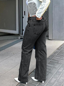 <span class=keywords><strong>Jeans</strong></span> Elasticizzati a Vita Alta e Gamba Larga per Donna Taglie Forti - Comodi <span class=keywords><strong>Jeans</strong></span> Casual Estivi <span class=keywords><strong>Slim</strong></span> Neri (XL-4XL) - Product Image 2