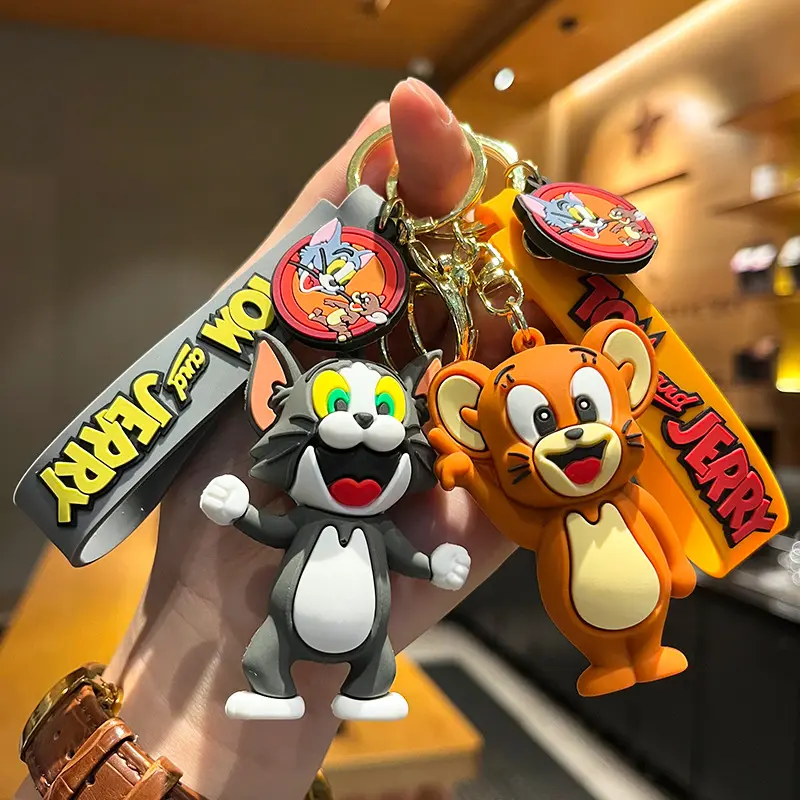 Tom And Jerry Cartoon Anime Figure PVC Doll Keychain Bag Keyring Ornament Accessories Children's Toys Birthday Gifts