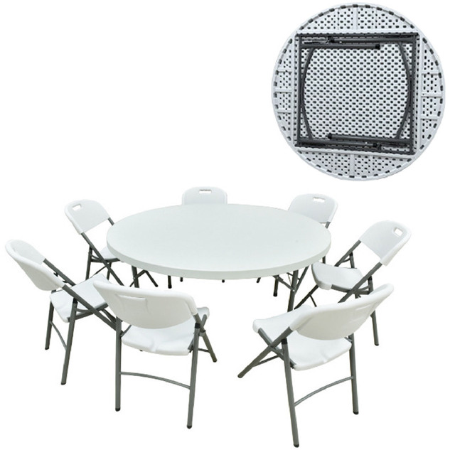 Modern 6ft & 8ft Lightweight White Resin Round Table Popular for Dining Hotels & Party Wedding Banquets Foldable & Easy Set-Up