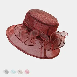 Online Sales In China Summer Solid Color Portability Wedding Fascinators Ladies Satin Ribbon Fancy Church Hats