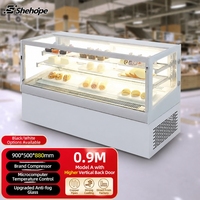 Refrigerador Comercial de Mostrador con Cuatro Puertas Curvas Traseras Deslizantes, Exhibidor de Pasteles de Una Sola Temperatura con Pantalla Digital LED