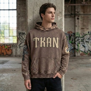 Sudadera con capucha de algodón 100% de gran gramaje con logo personalizado, lavado ácido, estilo vintage desgastado, informal deportiva, oversize para hombre, proveedor líder. - Product Image 1