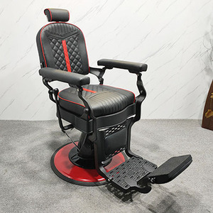 Vintage Black Red Reclining Barber Chair <b>Synthetic</b> <b>Leather</b> Hydraulic Swivel Hair Styling Chair For Men Barbershop - Product Image 6