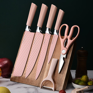 Vente chaude 6 pièces en acier inoxydable ensemble de <span class=keywords><strong>couteaux</strong></span> de cuisine couteau de Chef antiadhésif rose maison cadeau caractéristique jetable - Product Image 2