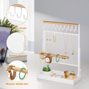 IOAIANIA Jewelry Organizer Stand With 9 Hooks And Mesh Panel For Necklaces Earrings Bracelets <b>Watches</b> And Cosmetics Storage - Product Image 3