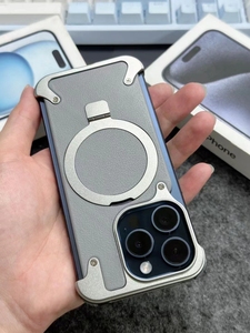 Pour iPhone Housse 16 Pro 16 Pro Max 16 Plus Vente en gros Métal Mobile Cas Aimant Mobile Couvre Avec Feuille De Cuir Véritable - Product Image 3