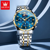 OLEVS 3653 Montre de sport tendance pour homme en acier inoxydable étanche lumineuse Phase de lune Logo personnalisé Montre à quartz Calendrier OEM Alliage