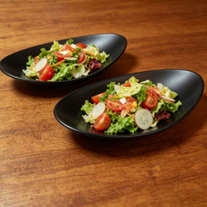 Assiette ovale en mélamine noire incassable pour salade, avec logo personnalisé, prix d'usine, pour restaurant - Product Image 2