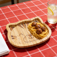 Assiette à ventouse en bambou bio en forme de chat mignon de dessin animé pour bébé, tout-petit et enfant