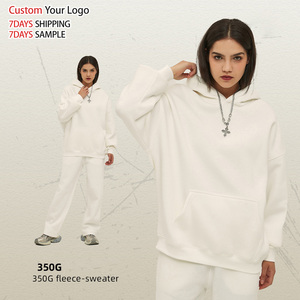 Custom Embroidery Print Solid Hooded Heavyweight 350gsm High Quality Designer Cotton <b>Pullover</b> Fleece Oversize Unisex <b>Men</b> - Product Image 2
