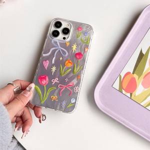 Funda de teléfono Ins con flores de colores para <span class=keywords><strong>iPhone</strong></span> 16 Pro Max 17 15 14 13 12 <span class=keywords><strong>11XS</strong></span> XR Max, funda de teléfono suave anticaída de gasa de plumas para personas mayores - Product Image 3