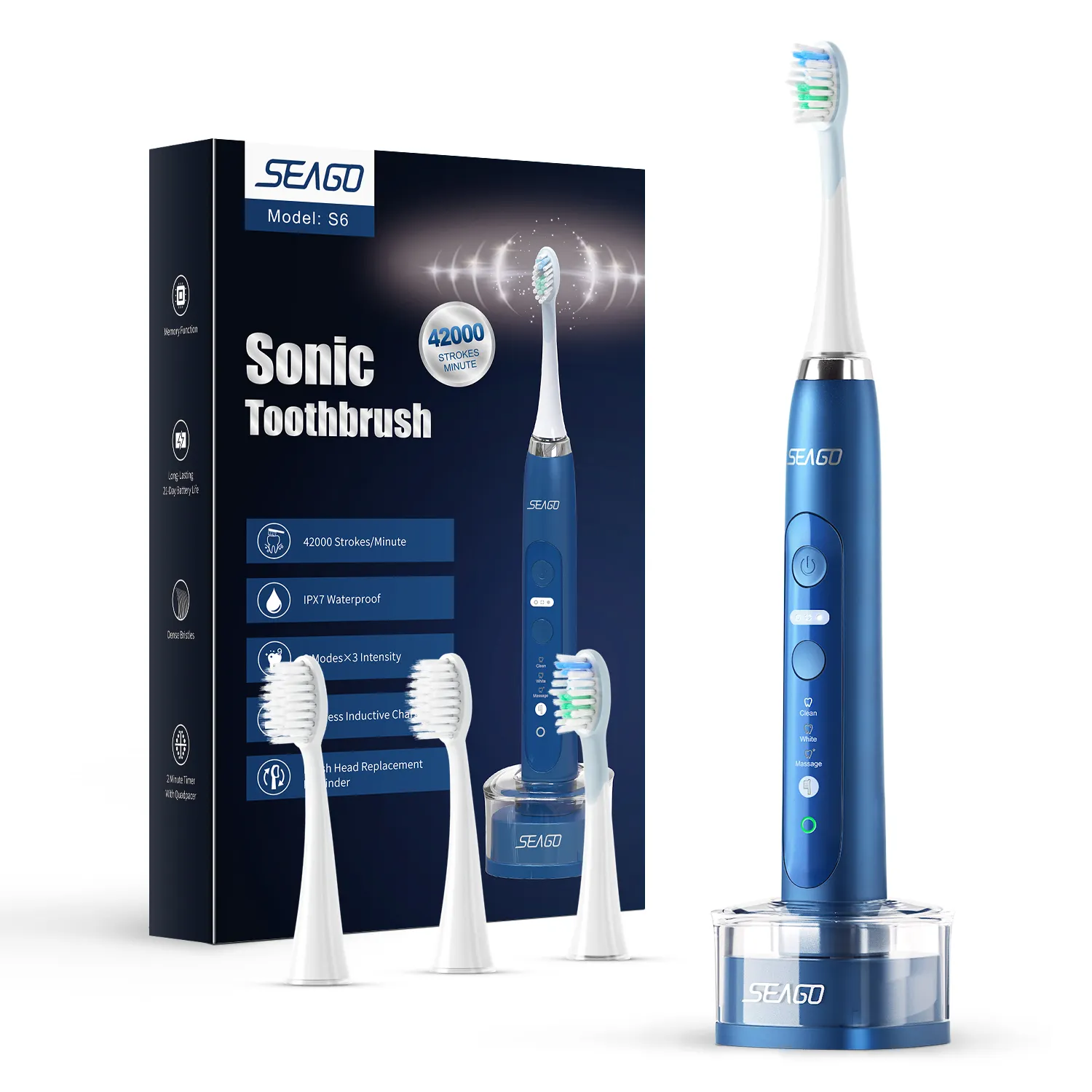 SEAGO SG982 3 Intensities 3 Modes Private Label Personalized Wireless Charging Custom Sonic Electric Oral Toothbrush