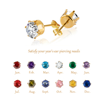 Boucles d'oreilles clous mini ZIRCON 12 mois, style INS, zircon coloré, grenat, jadéite, étanches, inaltérables, en acier inoxydable plaqué or 18 carats