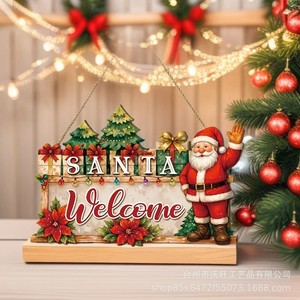 ของตกแต่งซานตาคลอส ต้นคริสต์มาส ของตกแต่งบ้าน ของประดับแขวน ไม้บ็อกซ์วูด การ์ตูน 2 ชิ้น แหล่งกำเนิดเจ้อเจียง - Product Image 1