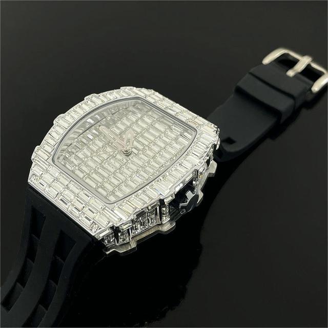 Fashion Mens Stainless Steel Iced Baguette Zircon Diamond Quartz Watch Luxury Watch Custom Iced Out Cz Moissanite Watch for Men