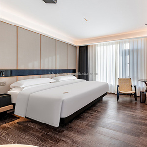 3 Star Hotel Bedroom Furniture Set Integrated <b>Headboard</b> Nightstands Custom Cheap King Queen Size MDF Wooden Plywood Bed Frame - Product Image 5