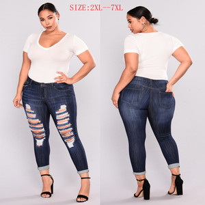 Jeans GRANDE TAILLE Femmes Taille Haute Crayon <span class=keywords><strong>noir</strong></span> Denim Pantalons femmes trou déchiré <span class=keywords><strong>Pantalon</strong></span> lavé - Product Image 6