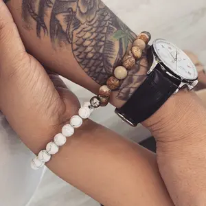 8mm Natural Stone Golden Crown Lucky Beaded Bracelet With Attractive Magnet Clasp Couple's Fashion Jewelry Bangle