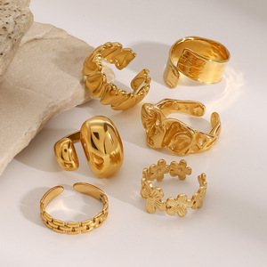 Anillos Vintage italianos de acero inoxidable de lujo sin deslustre, anillos chapados en oro de 18 quilates, anillos abiertos de corazón grueso Irregular para mujer - Product Image 3