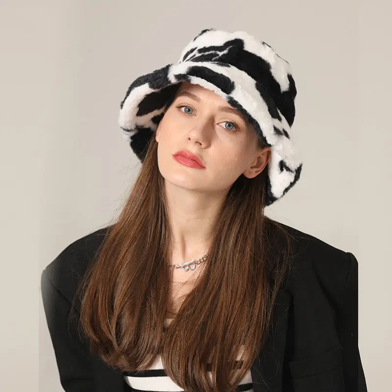 Custom Design Custom Design Fashion Bucket Hat Worm Faux Rabbit Fur Material Fishermen Hats