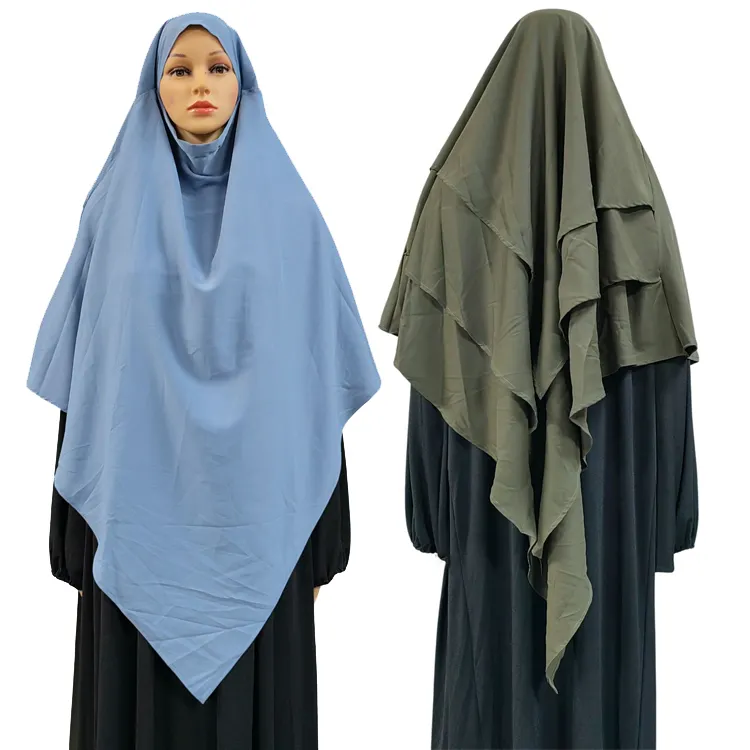 Hot New Model Dubai 3 Layer Nida Khimar Hijab Islamic Muslim Young Women Girls Long Headscarf Jilbab Headwrap with Tie Niqab