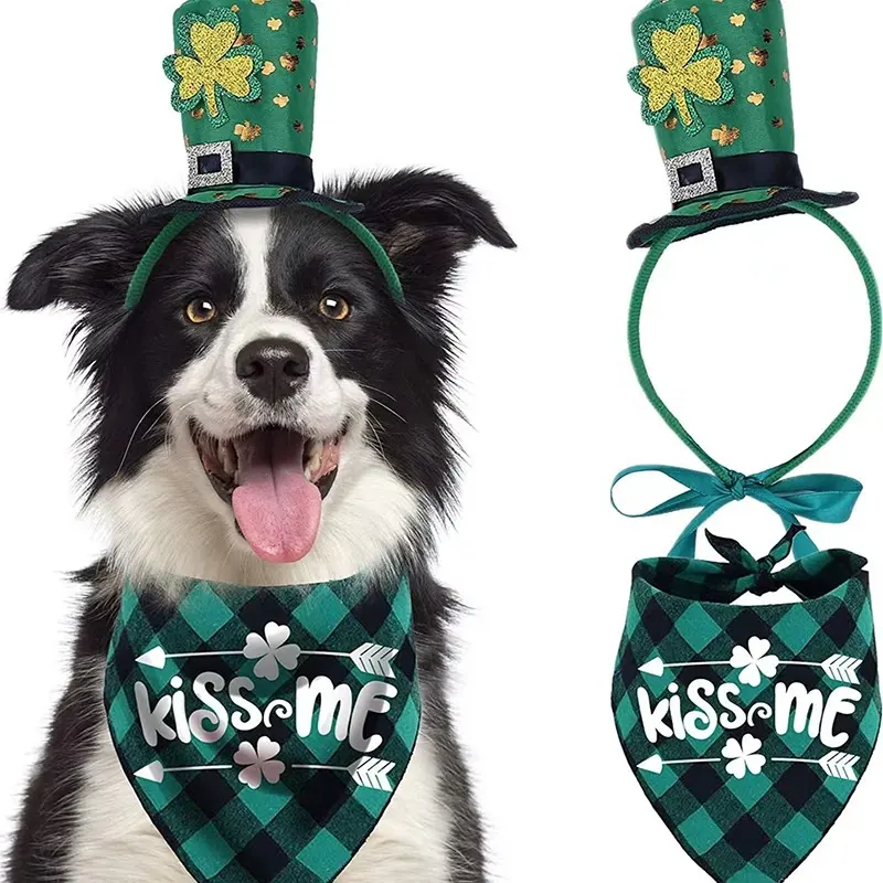 Día de San Patricio Día irlandés Trébol de la suerte Fiesta Mascotas Juguetes Perros Sombrero de cumpleaños verde Decoración