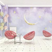 Papier peint mural Art Déco Nuage Rose Bleu Planète Lune, ciel étoilé doux, personnalisable, pour chambre de bébé fille, décoration intérieure pour enfants
