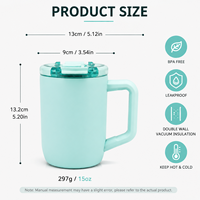 Mug à café portable en acier inoxydable avec poignée, 15 oz, tasse isotherme à double paroi, anti-fuite, tasse de voyage thermique