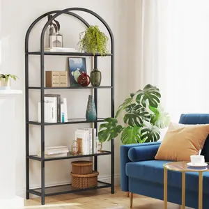 Nordic Metal Frame and tempered glass Display Shelf Rack curved top Bookcase Decoration Showcase shelf For Living Room