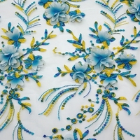 Tissus de dentelle africaine lilas avec fleurs 3D et perles pour robe de mariée