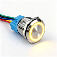 Interrupteur à bouton-poussoir LED étanche à tête plate 1NO IP65 en acier inoxydable 16mm 19mm 22mm pour panneau de commande industriel CNC Démarrage/Arrêt