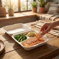 Conteneur alimentaire en bagasse de canne à sucre à 3 compartiments, 9x7 pouces, pour vente en gros, idéal pour la restauration à emporter