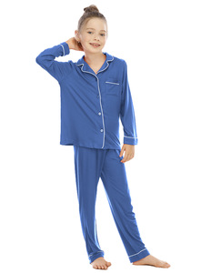 Set piyama katun lengan panjang untuk anak, baju tidur rumah katun kustom dua potong - Product Image 5